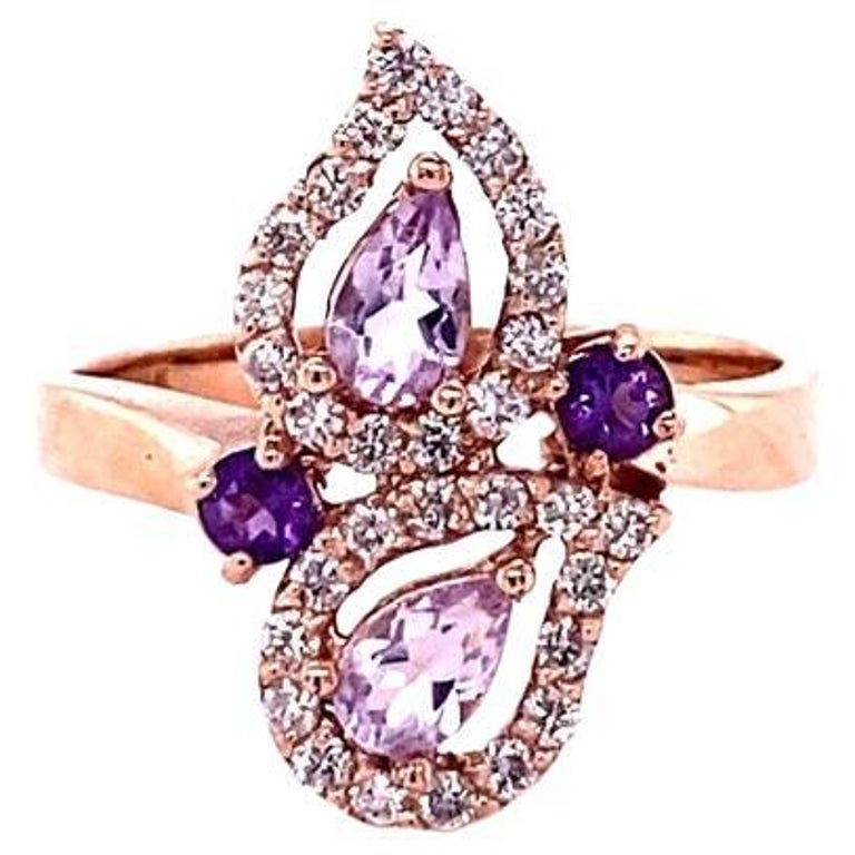 0.87 Ct Amethyst, Diamond 14K Rose Gold Cocktail Ring