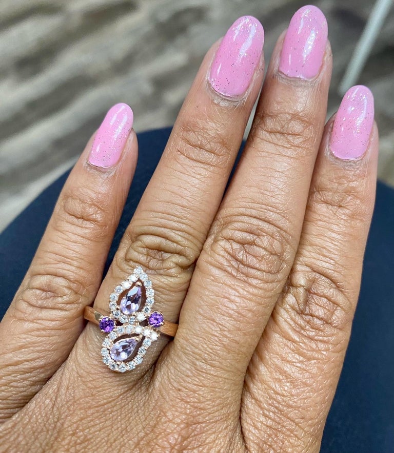 0.87 Ct Amethyst, Diamond 14K Rose Gold Cocktail Ring