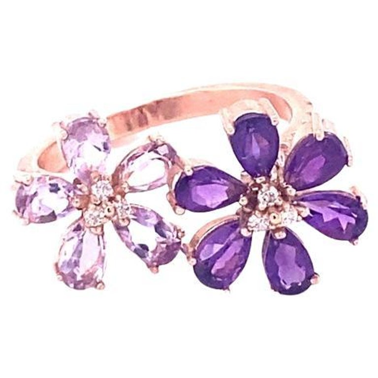 2.25 Ct Amethyst, Diamond 14K Rose Gold Cocktail Ring