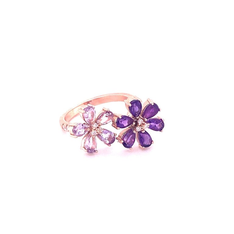 2.25 Ct Amethyst, Diamond 14K Rose Gold Cocktail Ring