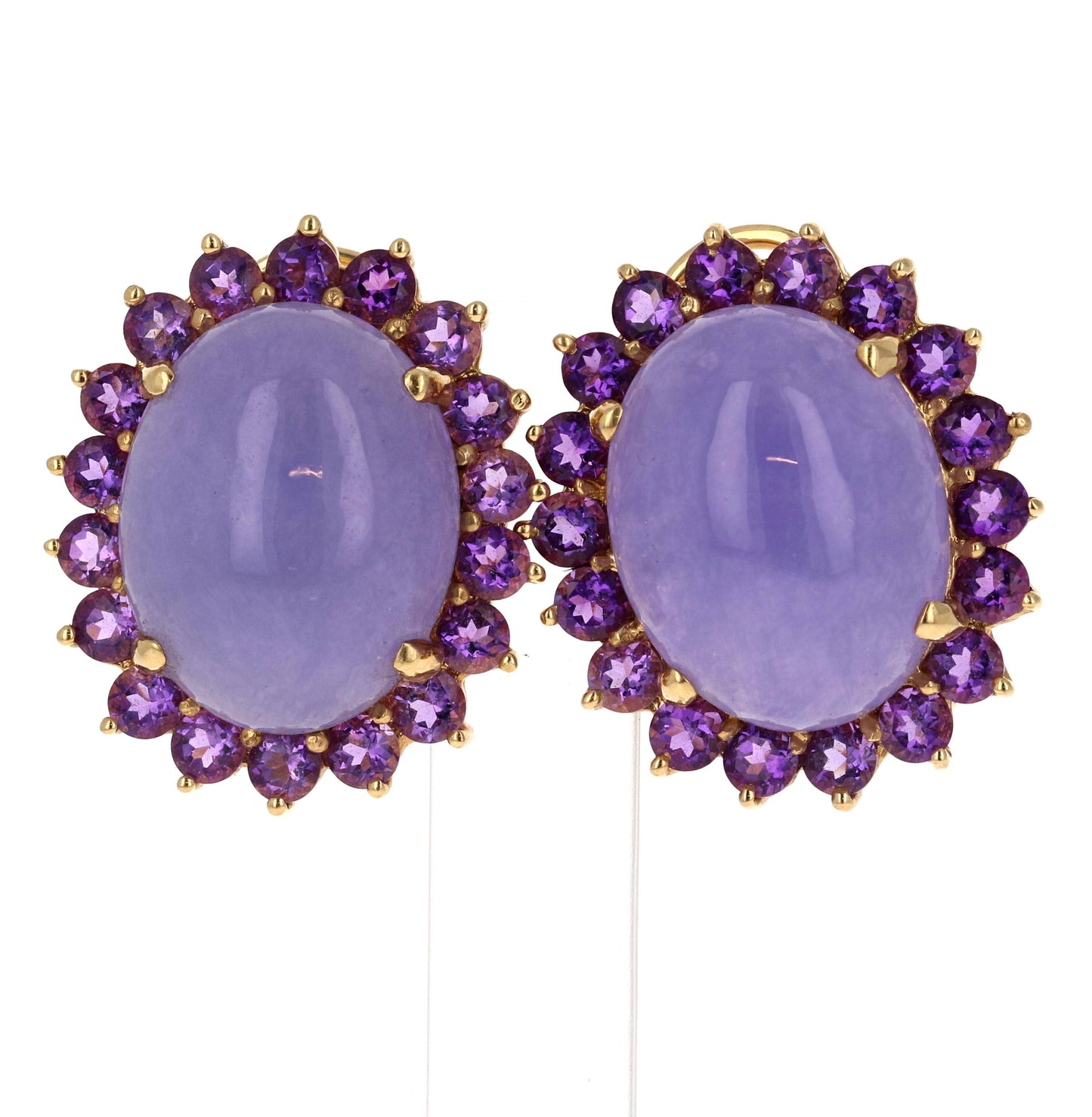 Purple Jade Amethyst 14 Karat Yellow Gold Earrings