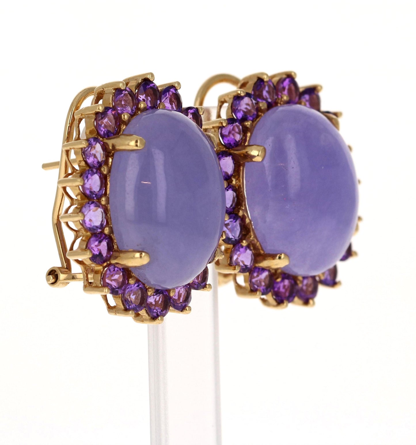 Purple Jade Amethyst 14 Karat Yellow Gold Earrings