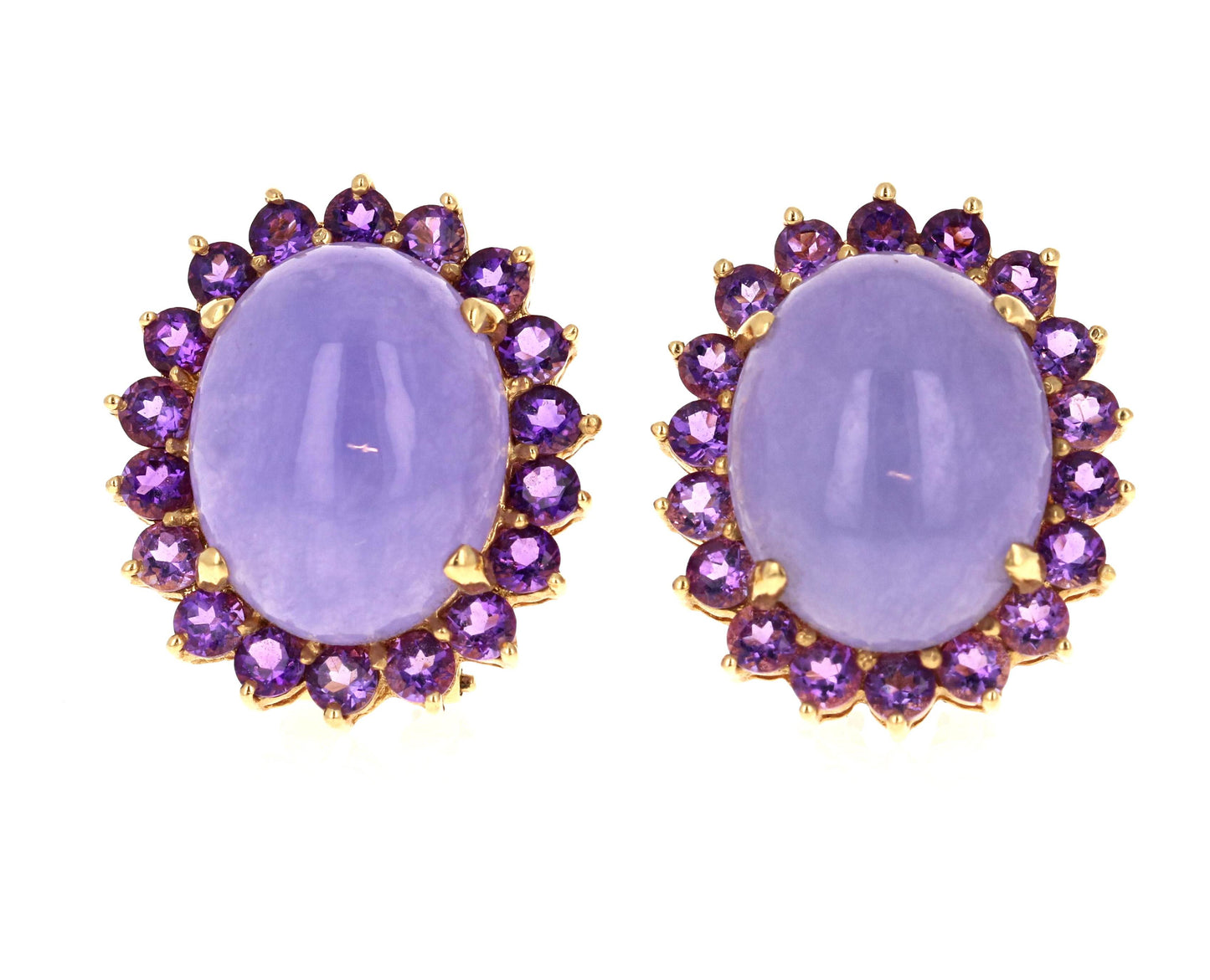 Purple Jade Amethyst 14 Karat Yellow Gold Earrings