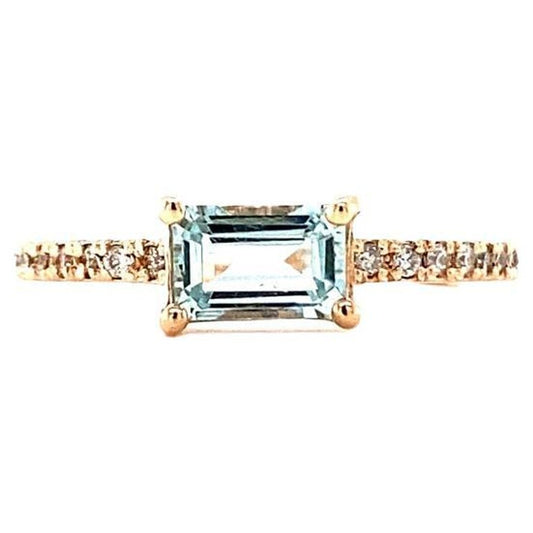 0.72 Ct Aquamarine, Diamond, 14 Karat Rose Gold Band