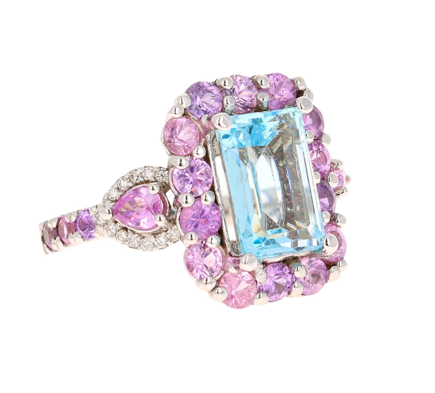 5.82 Carat Aquamarine Pink Sapphire Diamond White Gold Cocktail Ring