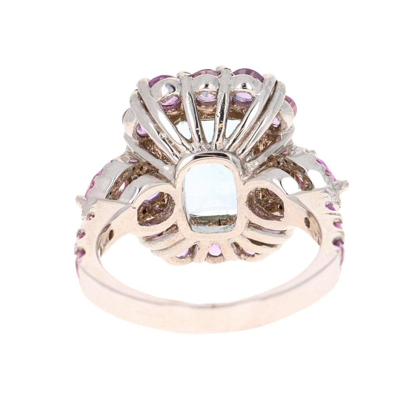 5.82 Carat Aquamarine Pink Sapphire Diamond White Gold Cocktail Ring