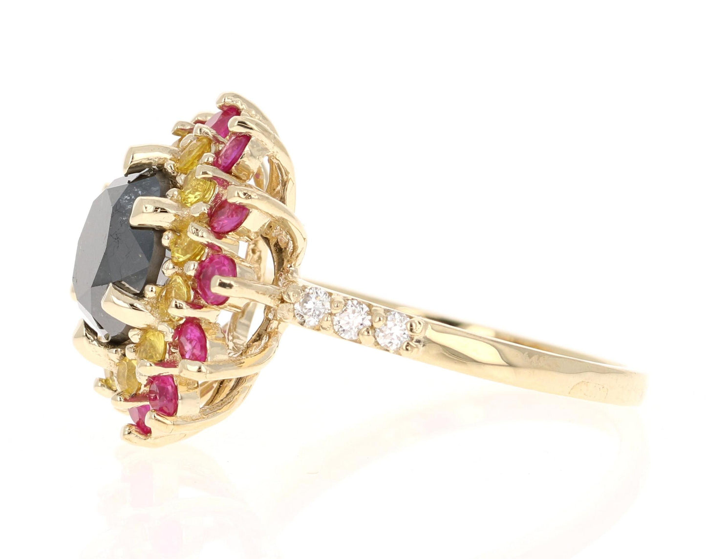 4.22 Carat Black Diamond Sapphire Yellow Gold Ring
