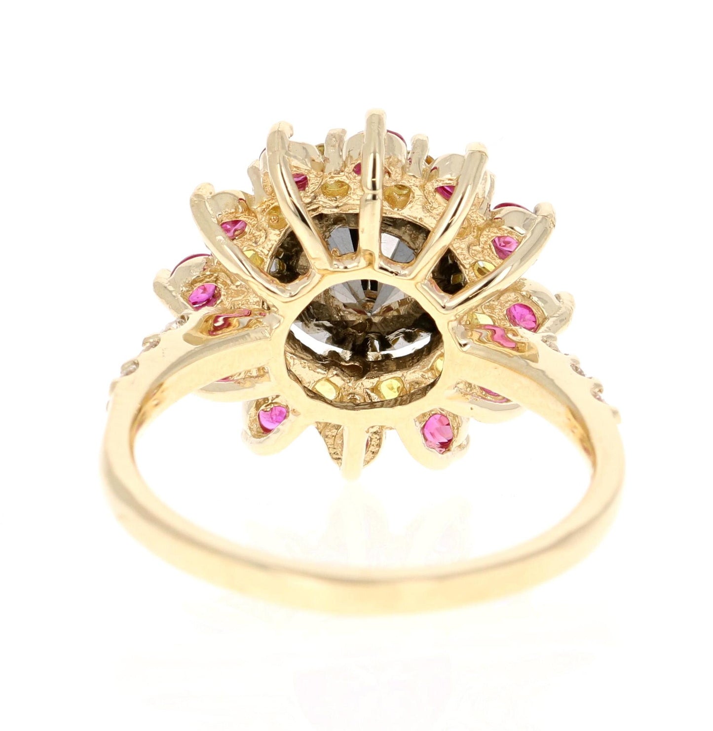 4.22 Carat Black Diamond Sapphire Yellow Gold Ring