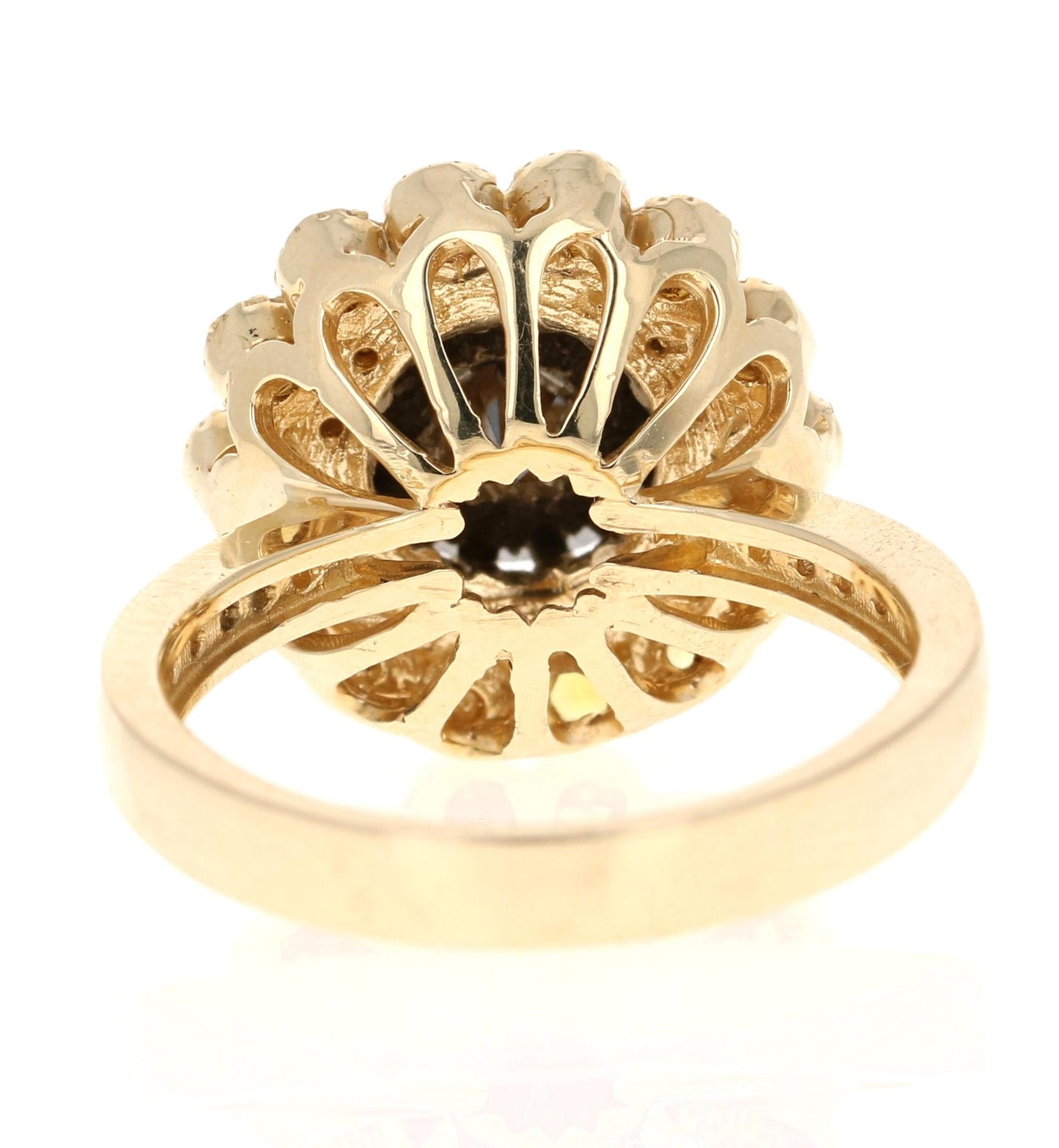 3.90 Carat Round Cut Black Diamond Sapphire Yellow Gold Engagement Ring
