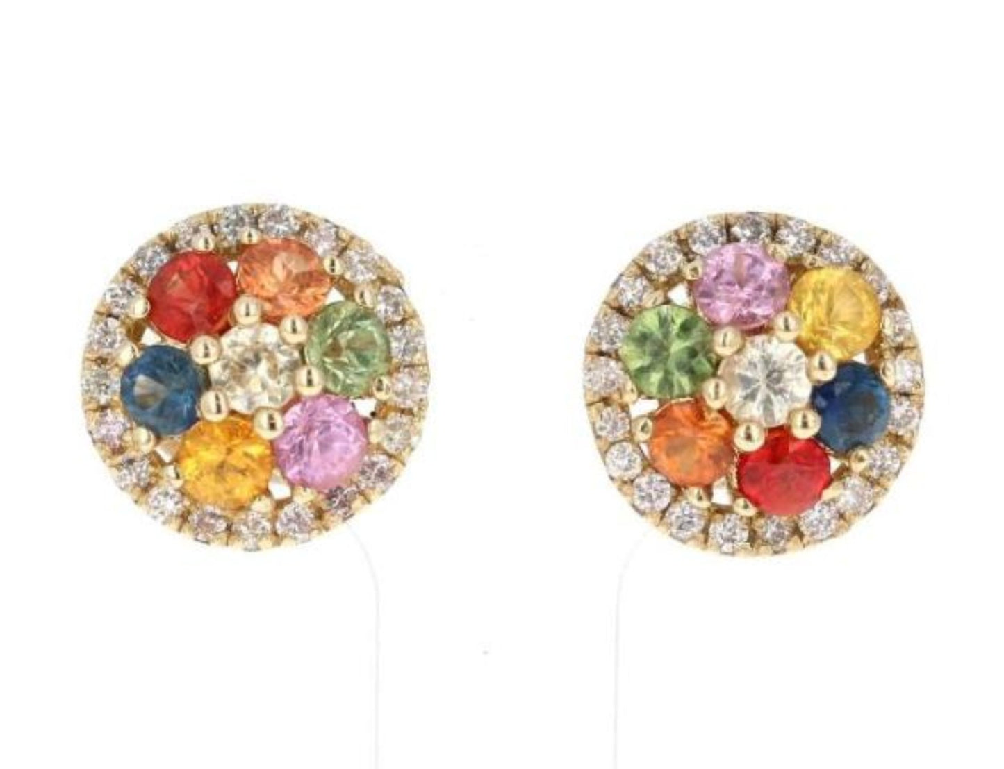 2.49 Carat Multicolor Sapphire Diamond 14 Karat Yellow Gold Earrings
