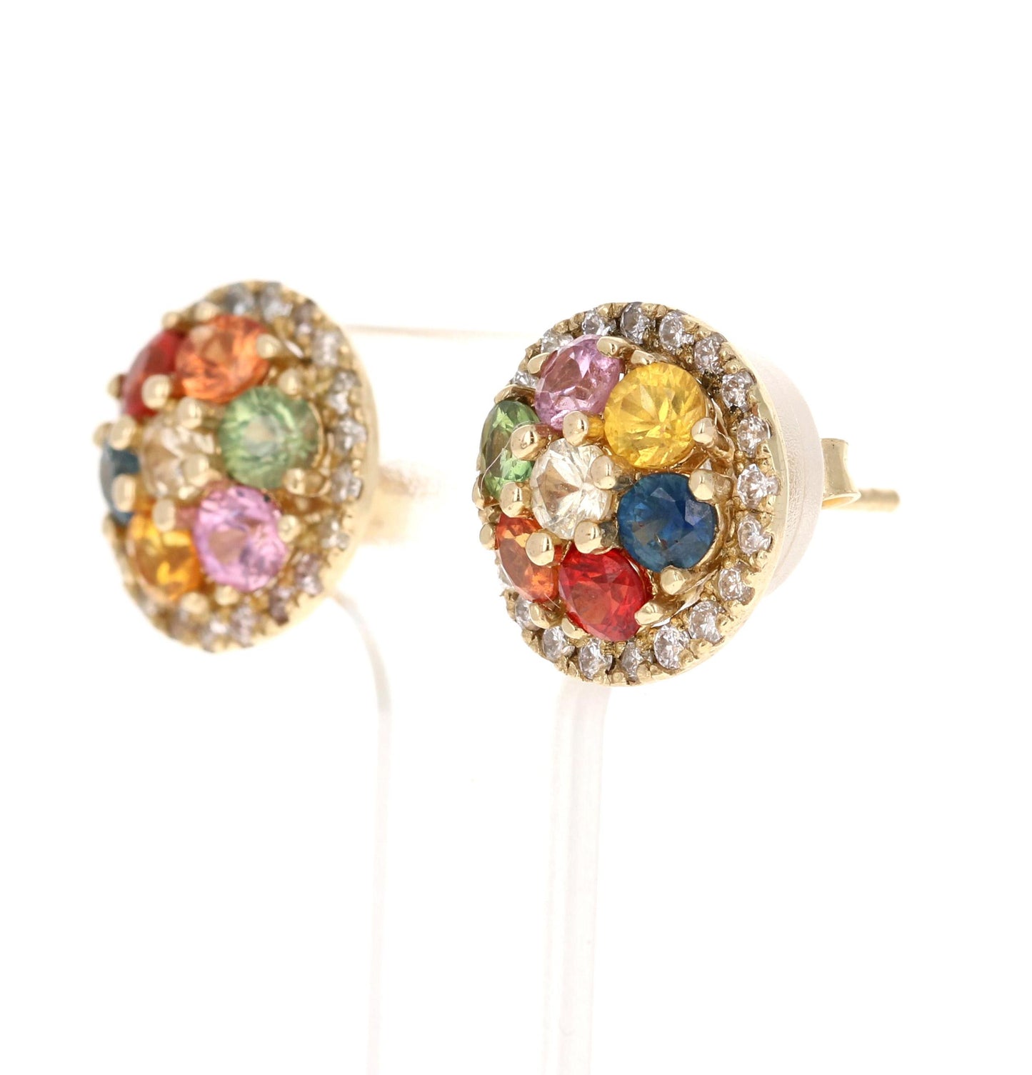2.49 Carat Multicolor Sapphire Diamond 14 Karat Yellow Gold Earrings