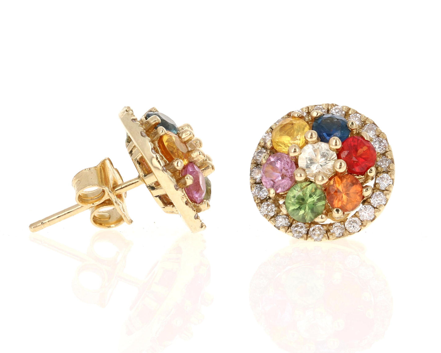 2.49 Carat Multicolor Sapphire Diamond 14 Karat Yellow Gold Earrings