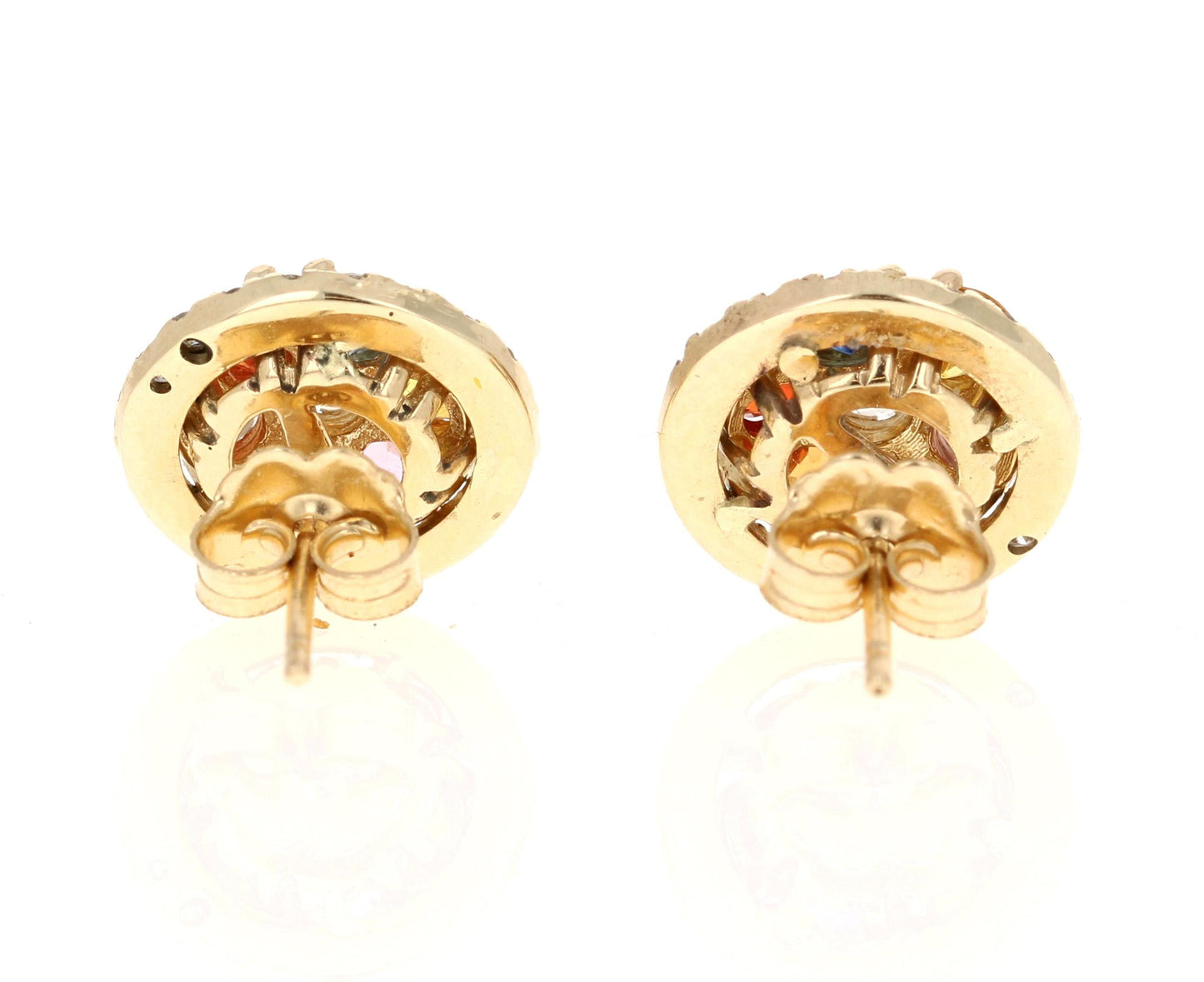 2.49 Carat Multicolor Sapphire Diamond 14 Karat Yellow Gold Earrings