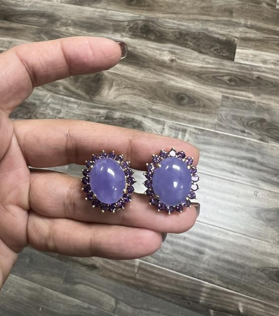 Purple Jade Amethyst 14 Karat Yellow Gold Earrings