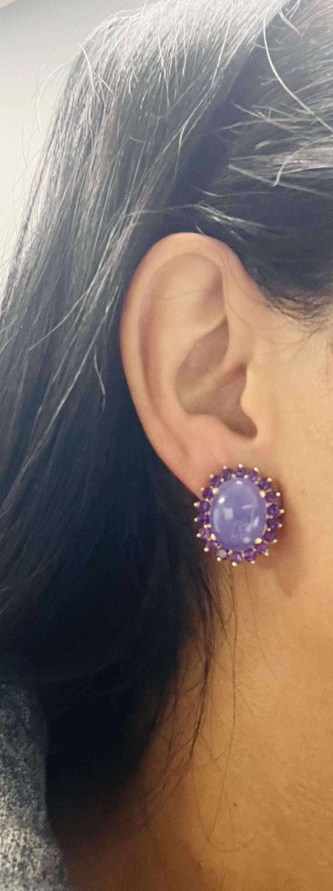 Purple Jade Amethyst 14 Karat Yellow Gold Earrings