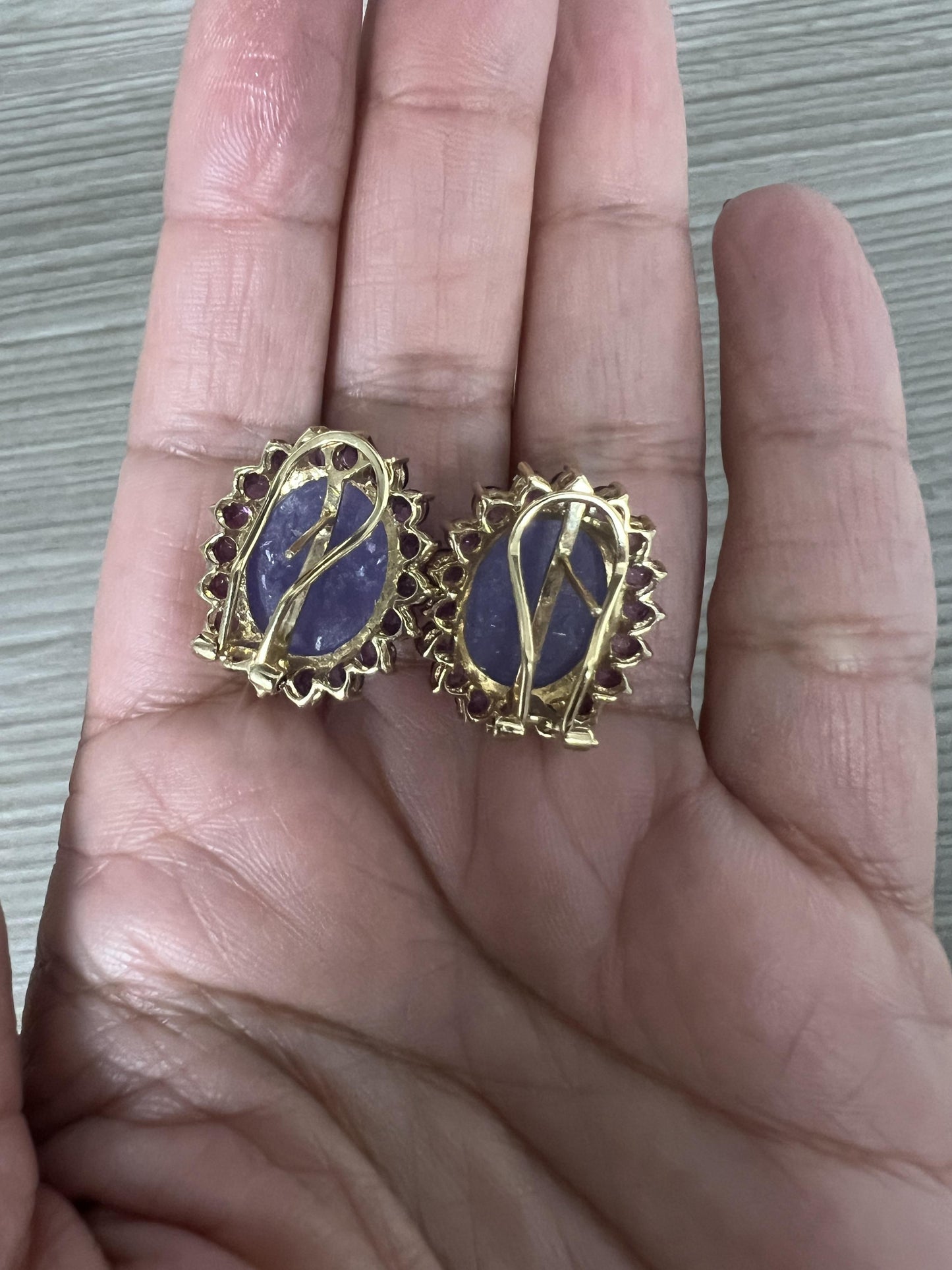 Purple Jade Amethyst 14 Karat Yellow Gold Earrings