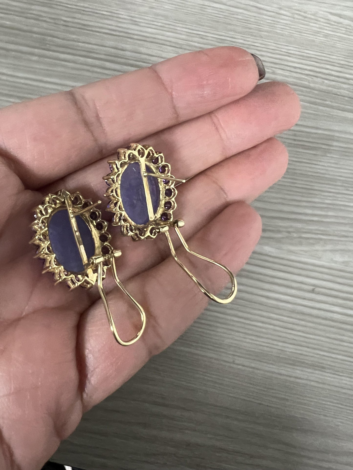 Purple Jade Amethyst 14 Karat Yellow Gold Earrings