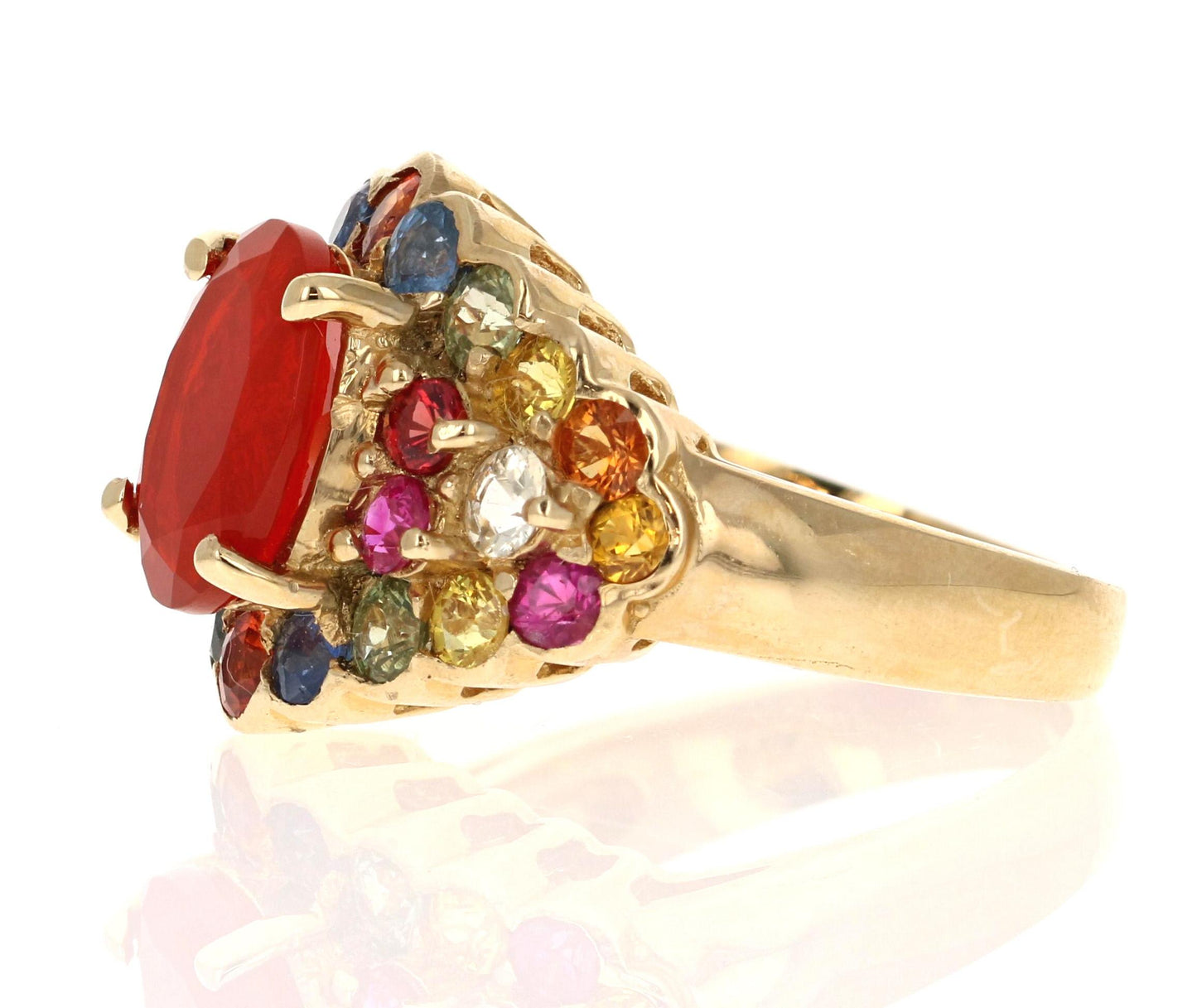 4.68 Carat Fire Opal Sapphire 14 Karat Yellow Gold Cocktail Ring