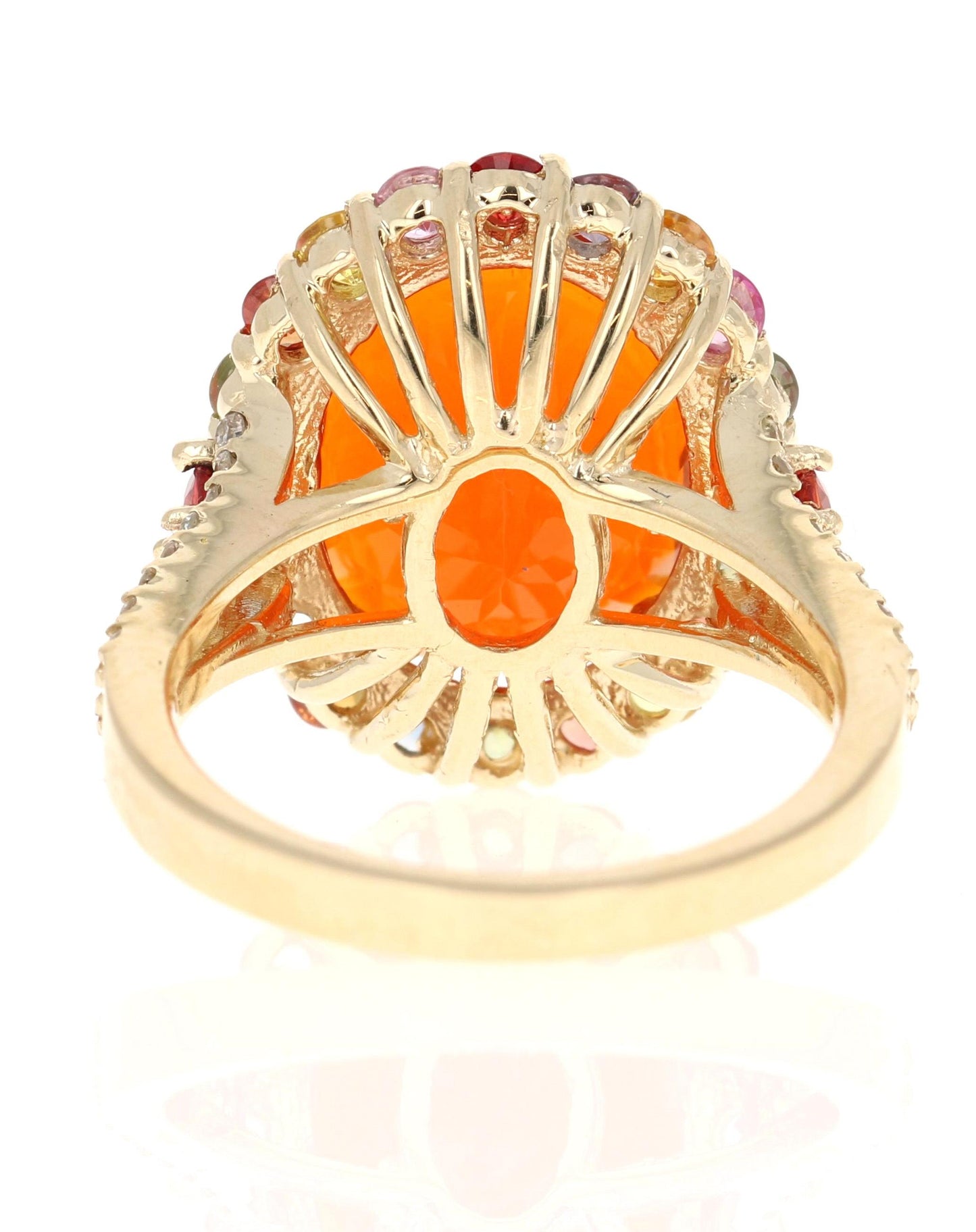 6.29 Carat Fire Opal Sapphire Diamond 14 Karat Yellow Gold Cocktail Ring