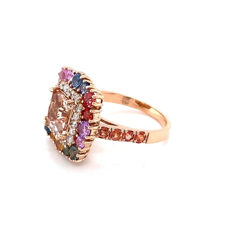 4.22 Carat Pink Morganite, Diamond, Sapphire 14 Karat Rose Gold Cocktail Ring