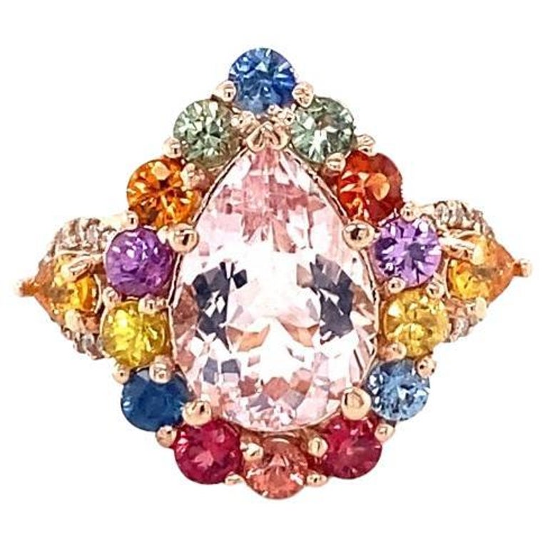 5.55 Carat Pink Morganite, Diamond, Sapphire 14 Karat Rose Gold Cocktail Ring