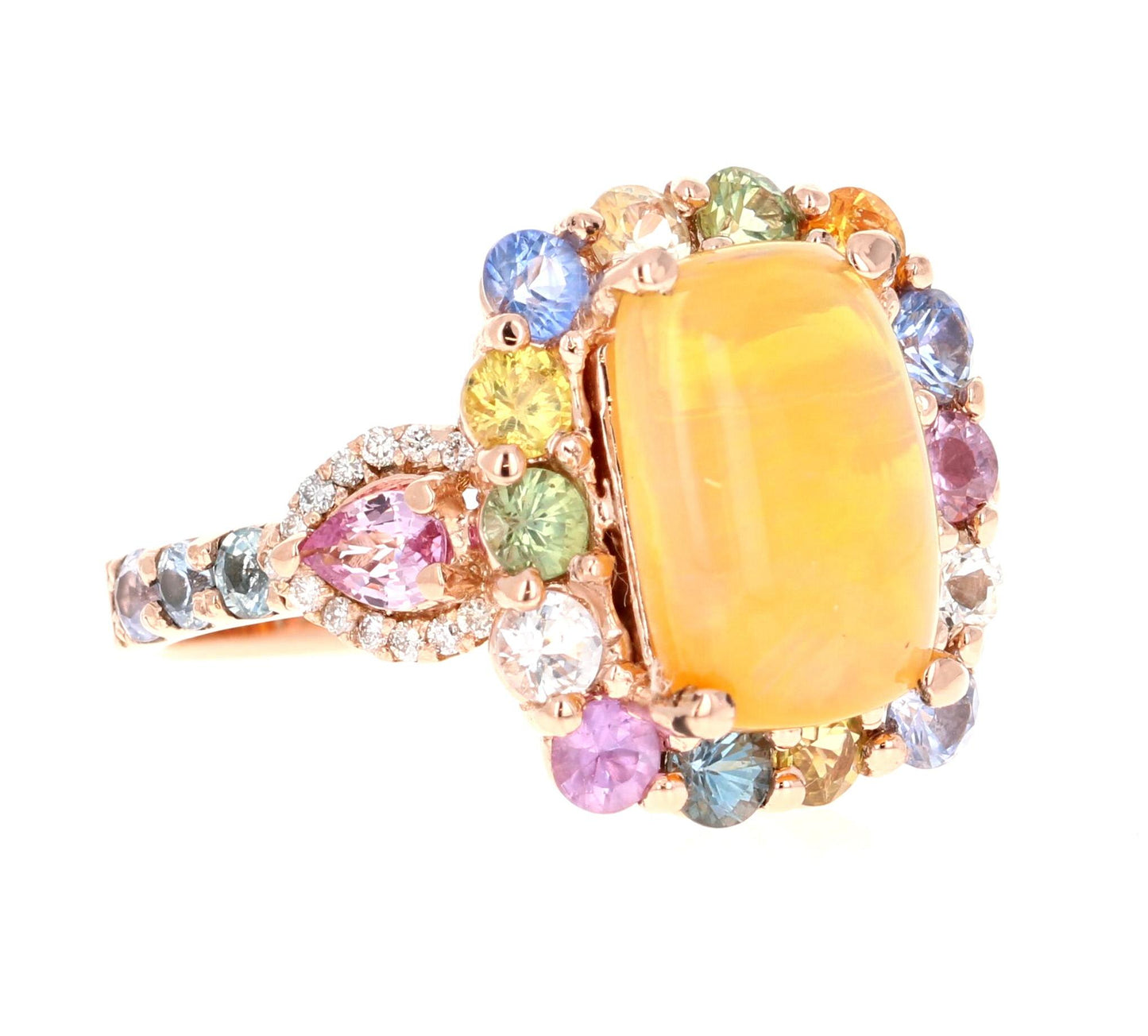 5.31 Carat Natural Opal Sapphire and Diamond Rose Gold Cocktail Ring
