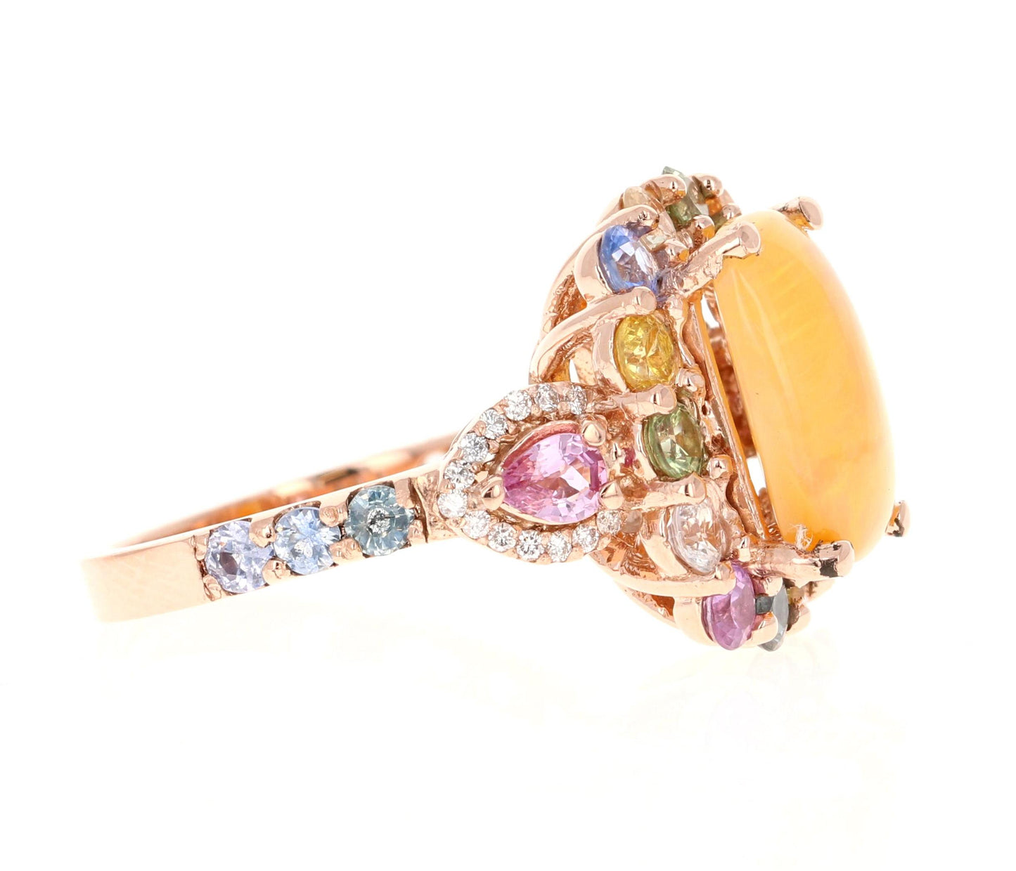 5.31 Carat Natural Opal Sapphire and Diamond Rose Gold Cocktail Ring
