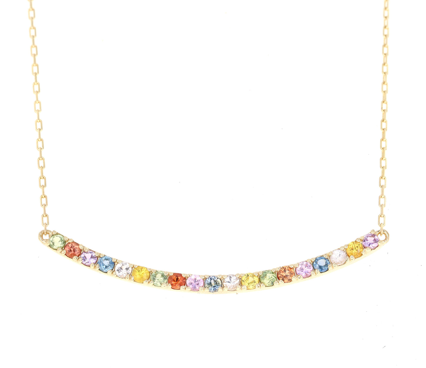 1.29 Carat Rainbow Sapphire Yellow Gold Bar Chain Necklace