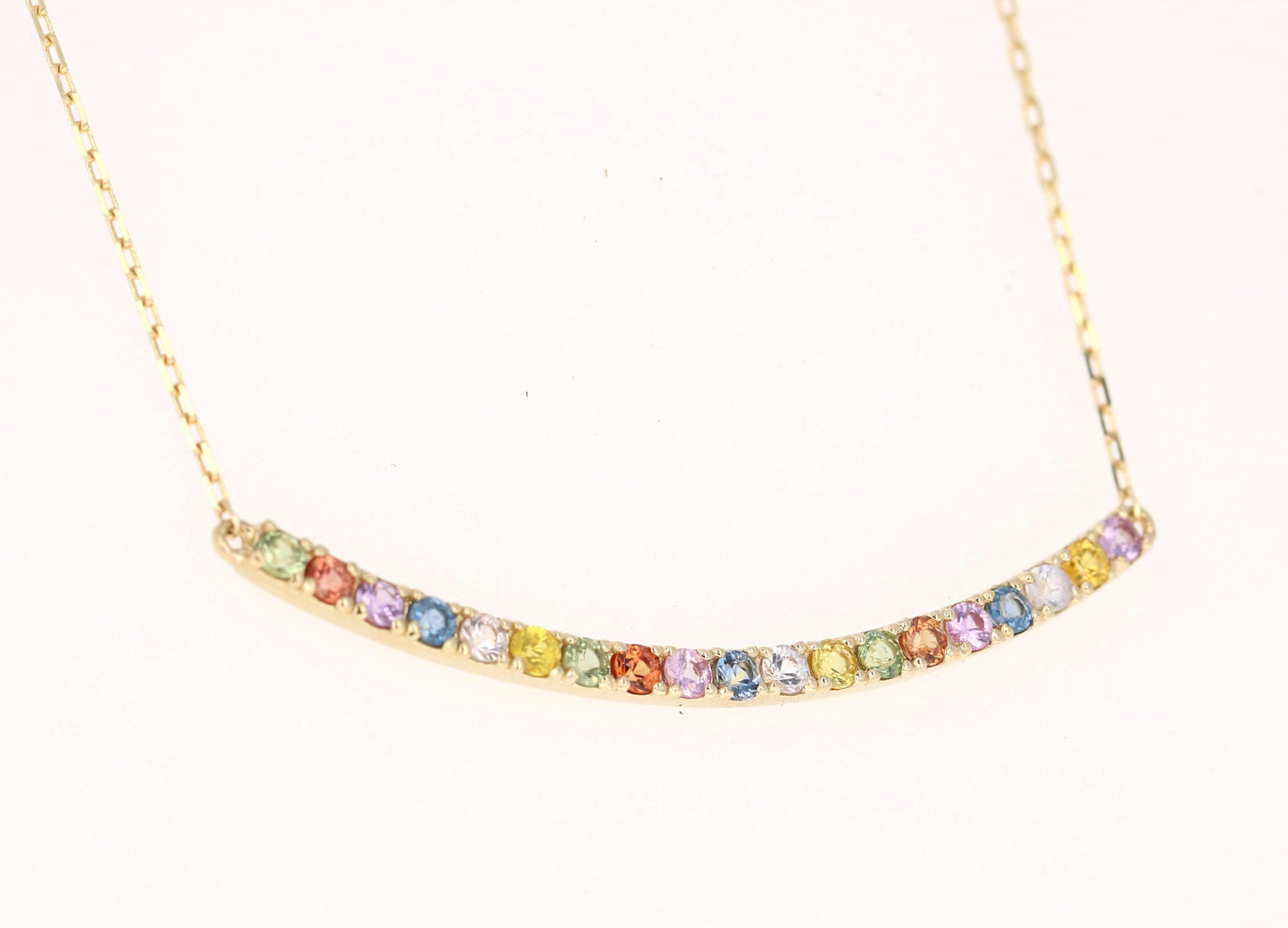 1.29 Carat Rainbow Sapphire Yellow Gold Bar Chain Necklace