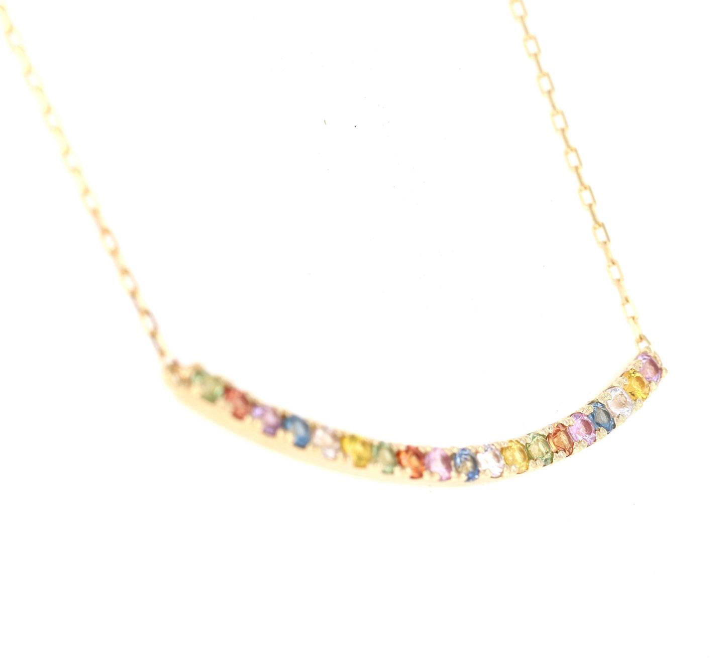 1.29 Carat Rainbow Sapphire Yellow Gold Bar Chain Necklace