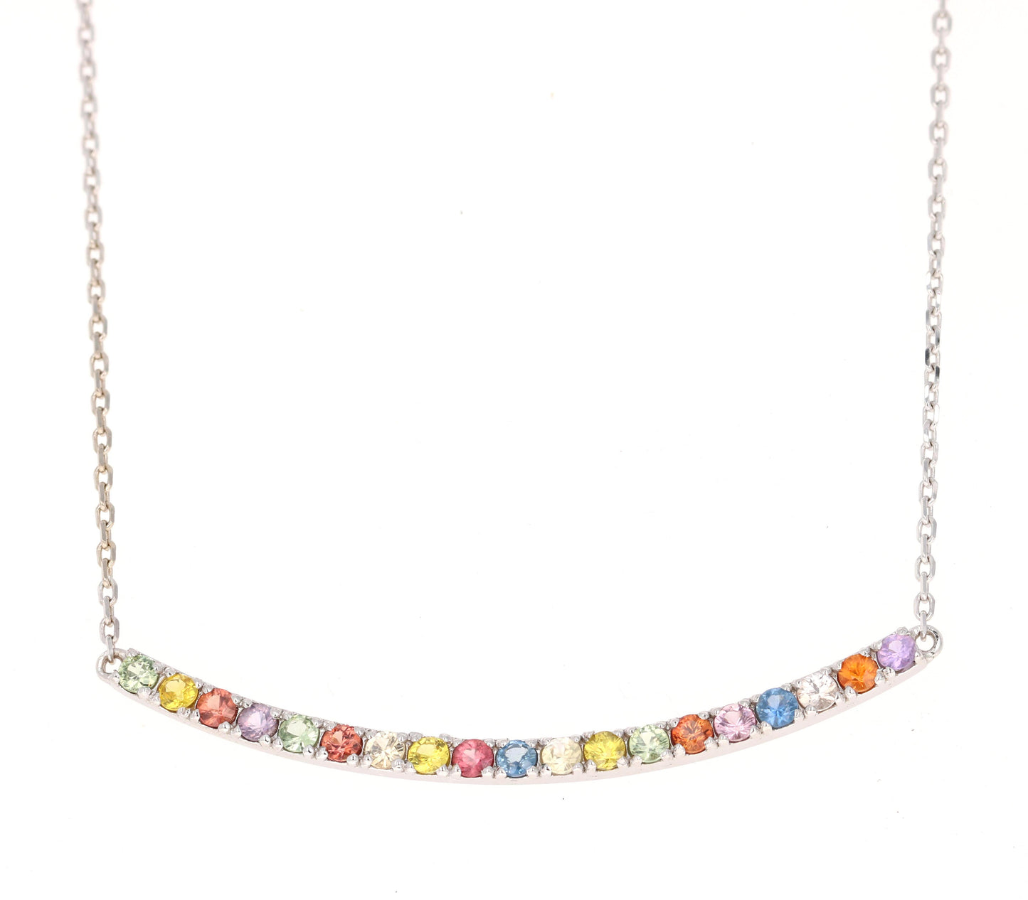 1.29 Carat Rainbow Sapphire White Gold Bar Chain Necklace