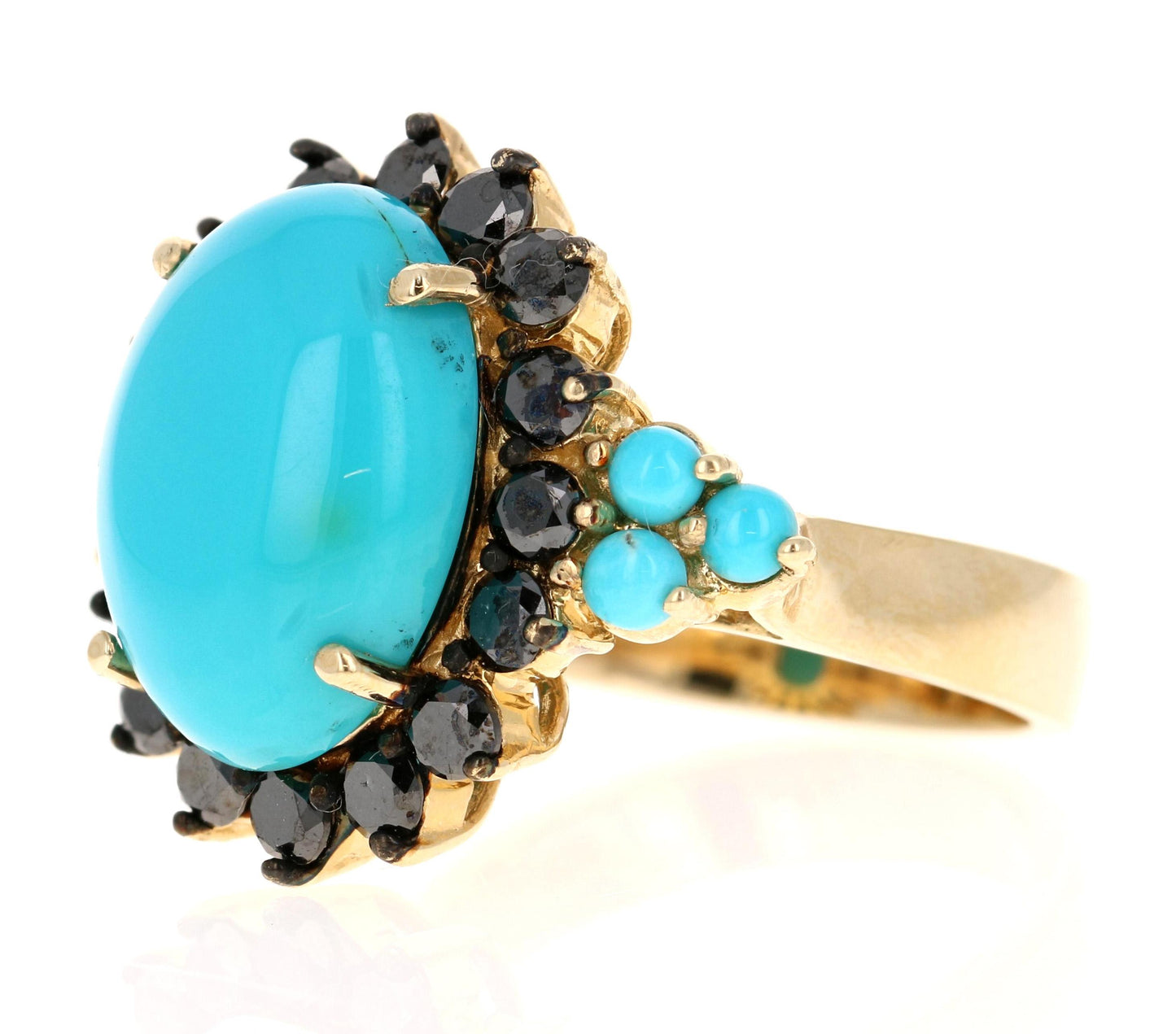 9.03 Carat Turquoise Black Diamond Yellow Gold Cocktail Ring