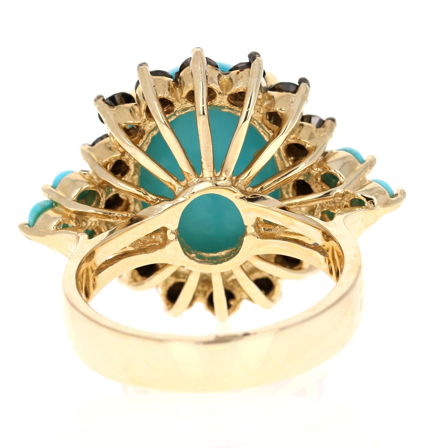 9.03 Carat Turquoise Black Diamond Yellow Gold Cocktail Ring