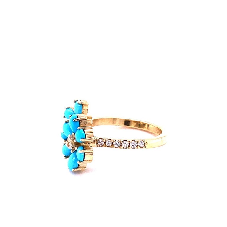 2.00 Ct Turquoise, Diamond 14K Yellow Gold Cocktail Ring