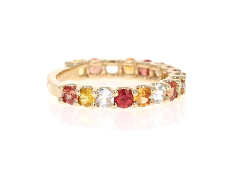2.92 Carat Multicolored Sapphire 14 Karat Yellow Gold Stackable Band
