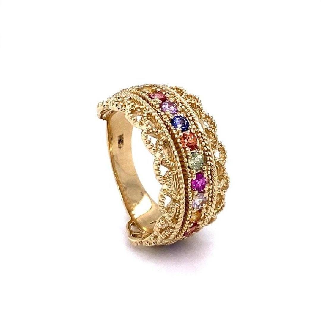 1.00 Carat Multi Color Sapphire Yellow Gold Cocktail Band