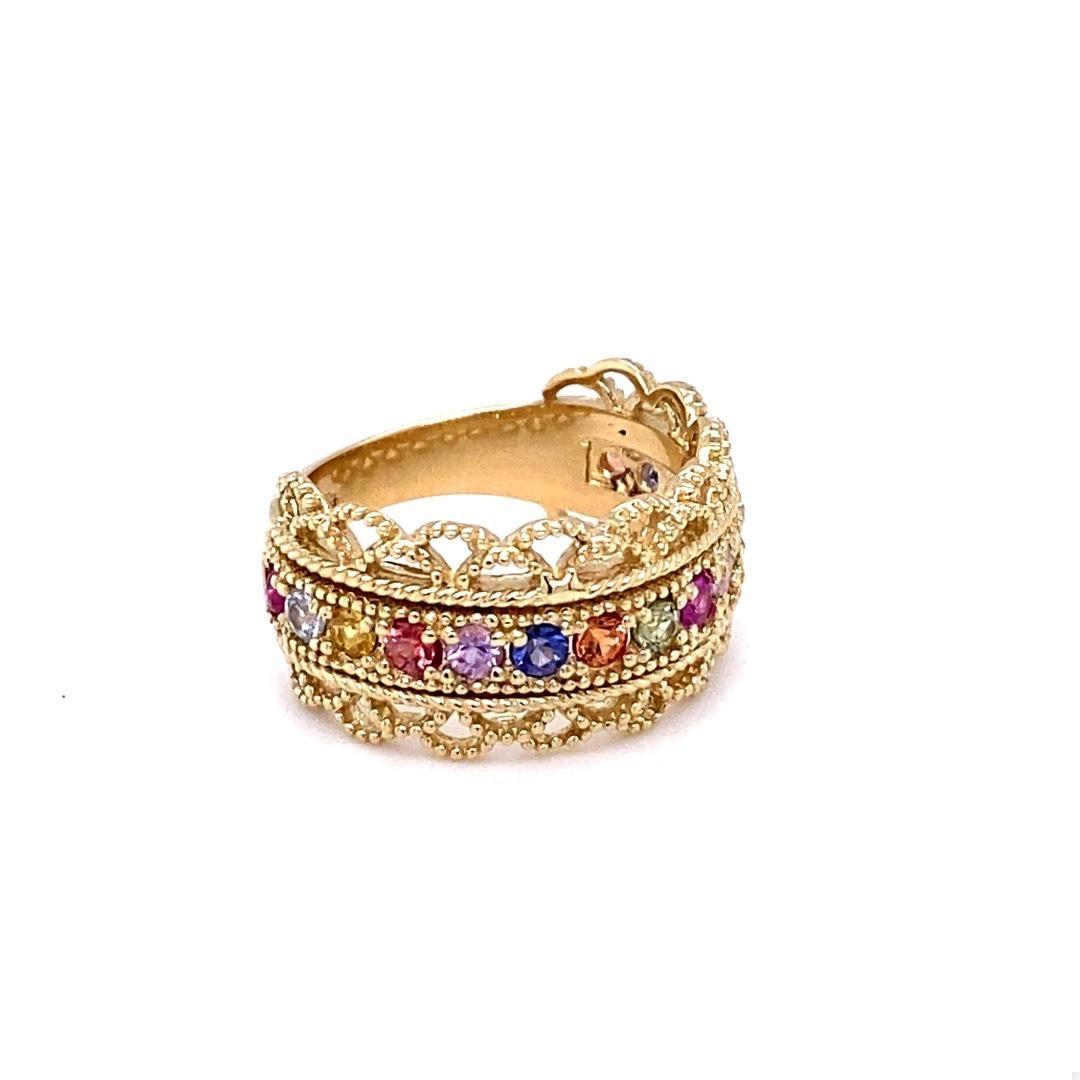 1.00 Carat Multi Color Sapphire Yellow Gold Cocktail Band