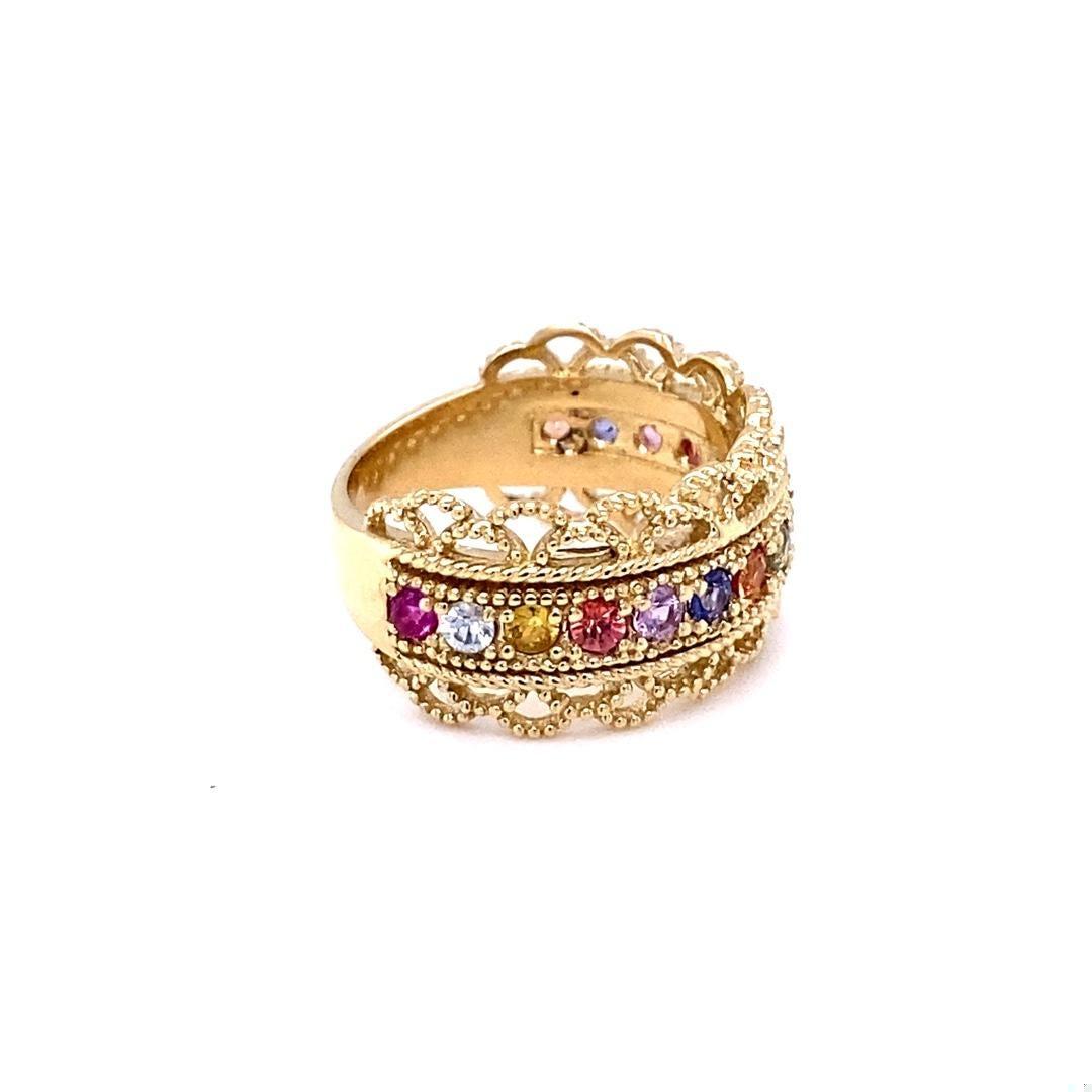1.00 Carat Multi Color Sapphire Yellow Gold Cocktail Band