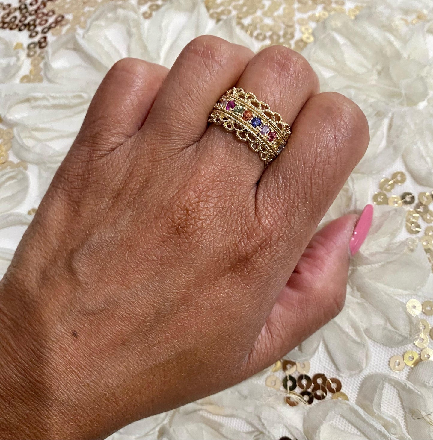 1.00 Carat Multi Color Sapphire Yellow Gold Cocktail Band