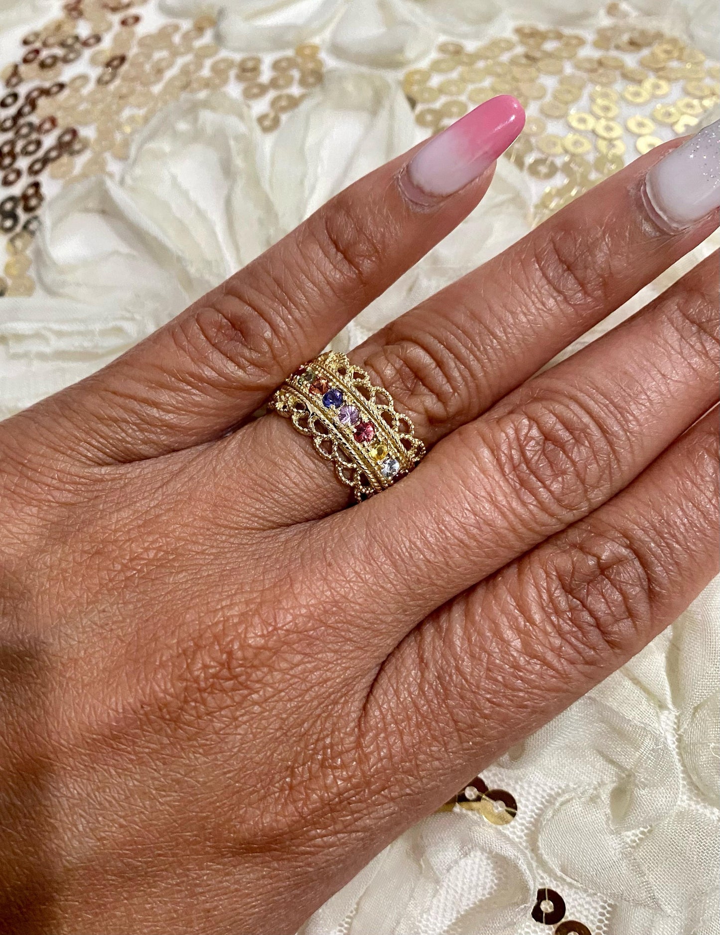 1.00 Carat Multi Color Sapphire Yellow Gold Cocktail Band