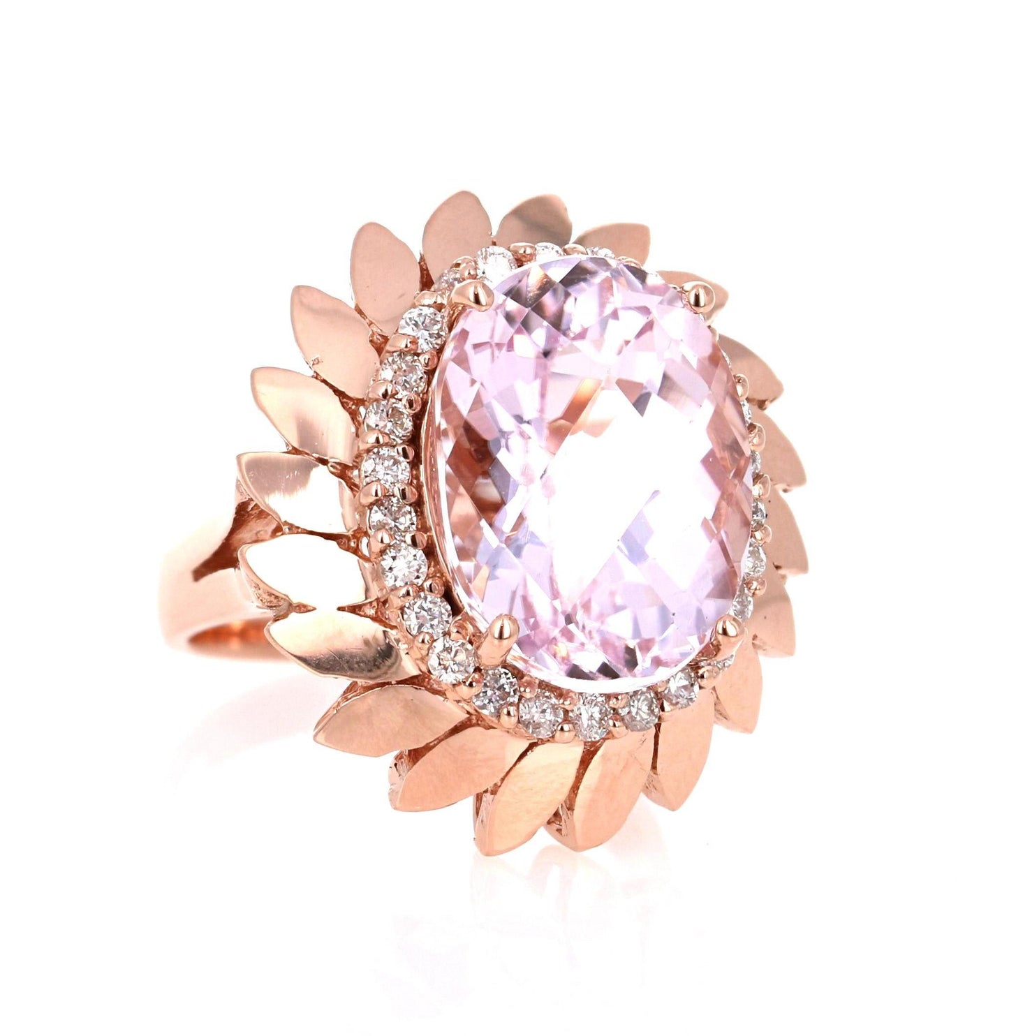 12.26 Carat Oval Cut Kunzite Diamond 14 Karat Rose Gold Cocktail Ring