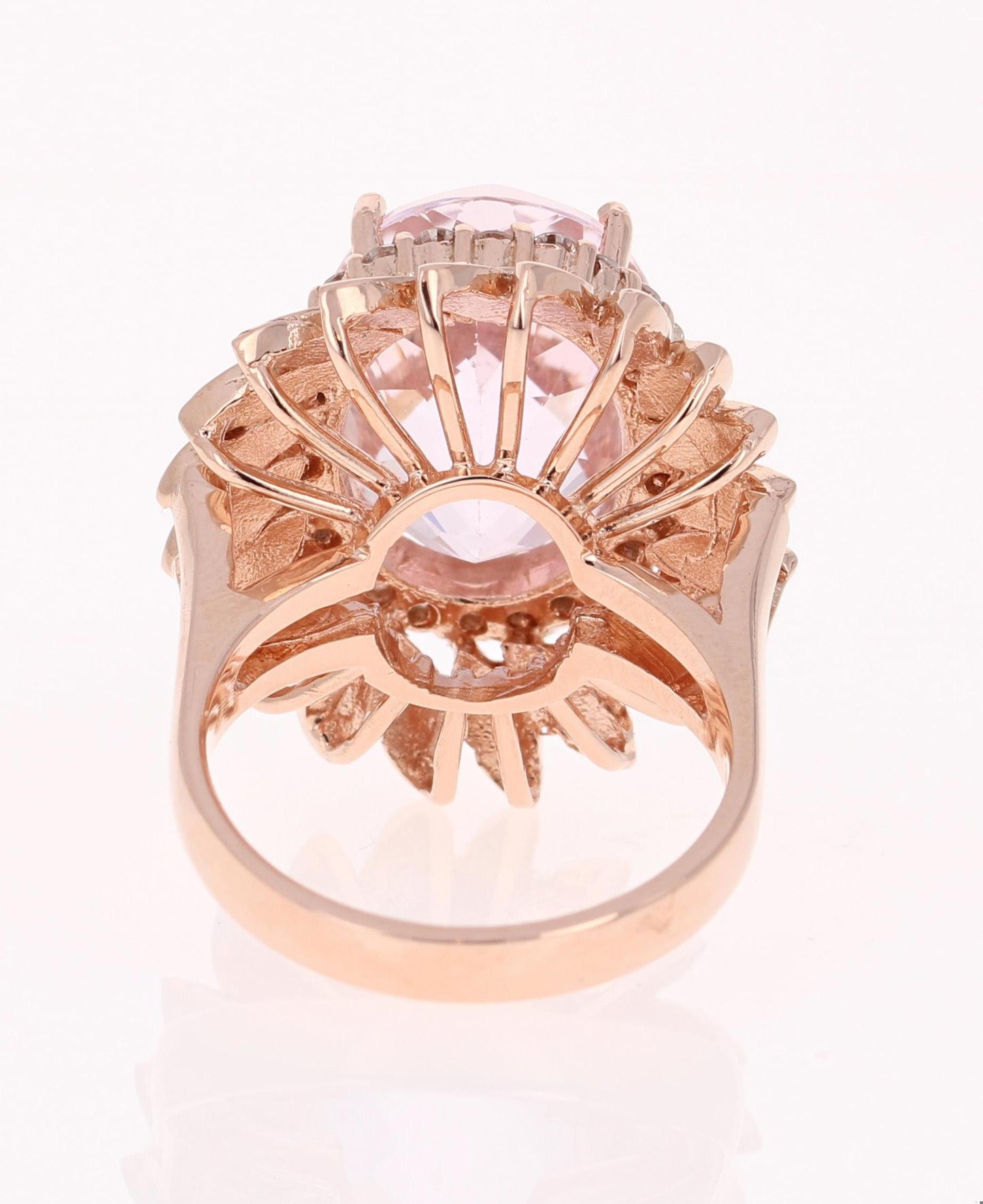 12.26 Carat Oval Cut Kunzite Diamond 14 Karat Rose Gold Cocktail Ring