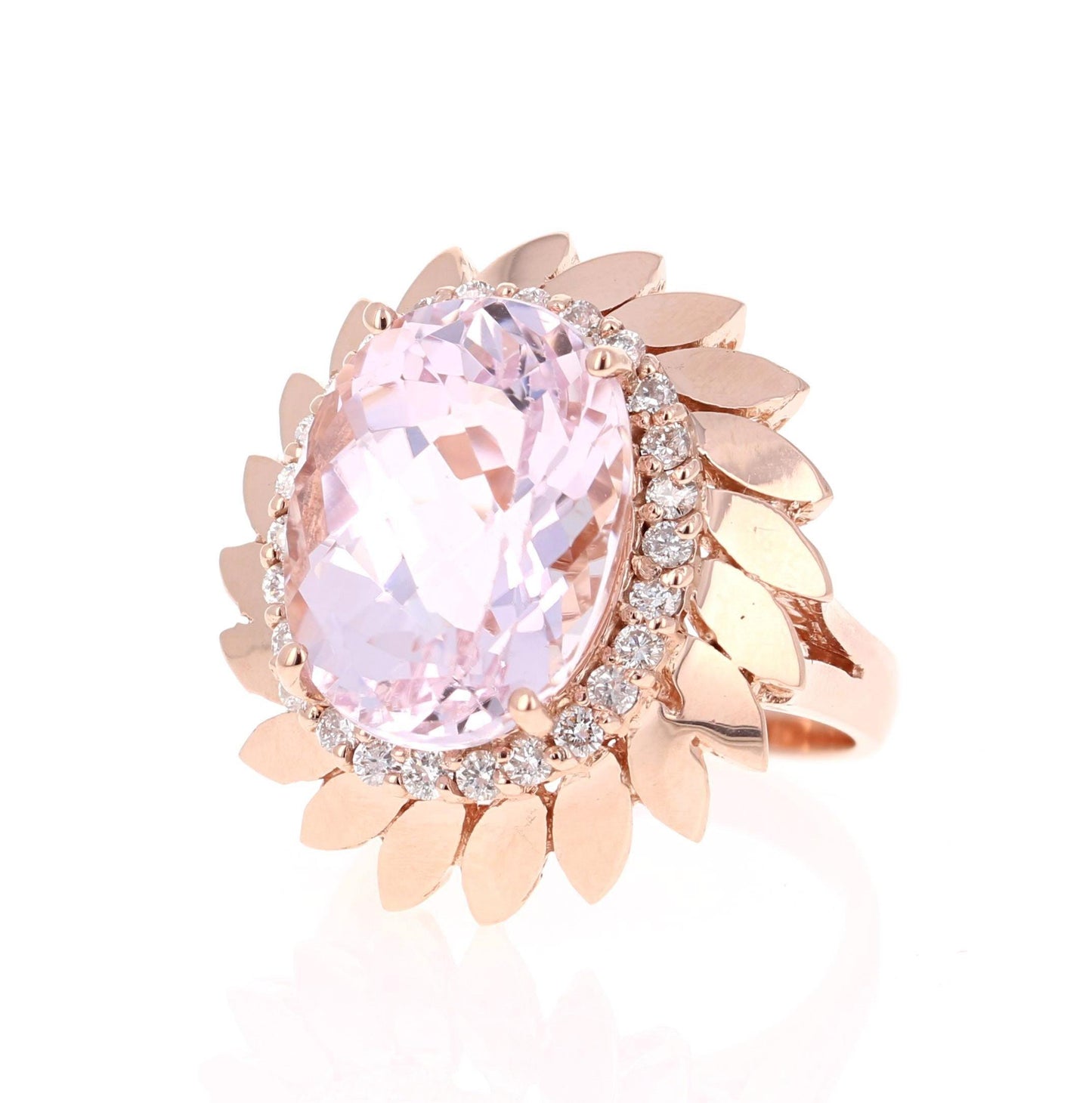 12.26 Carat Oval Cut Kunzite Diamond 14 Karat Rose Gold Cocktail Ring