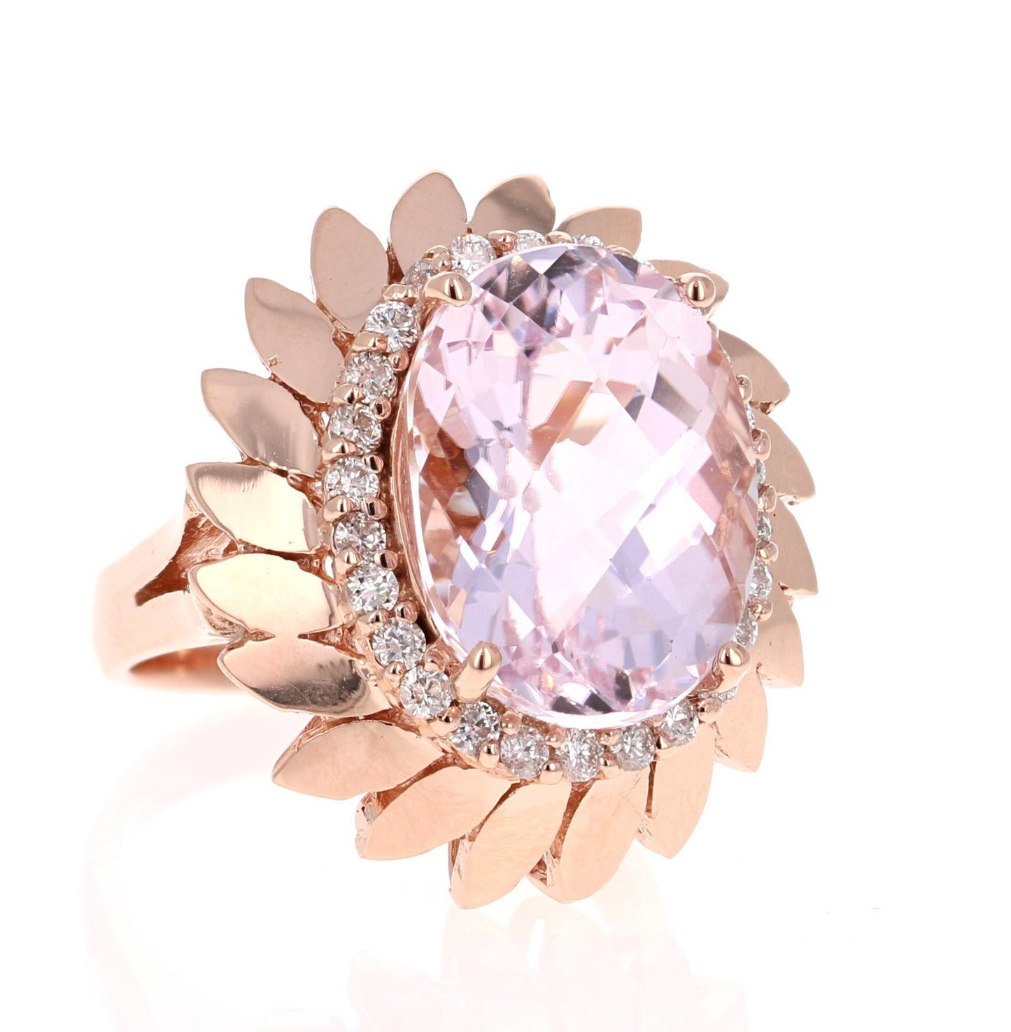 12.26 Carat Oval Cut Kunzite Diamond 14 Karat Rose Gold Cocktail Ring