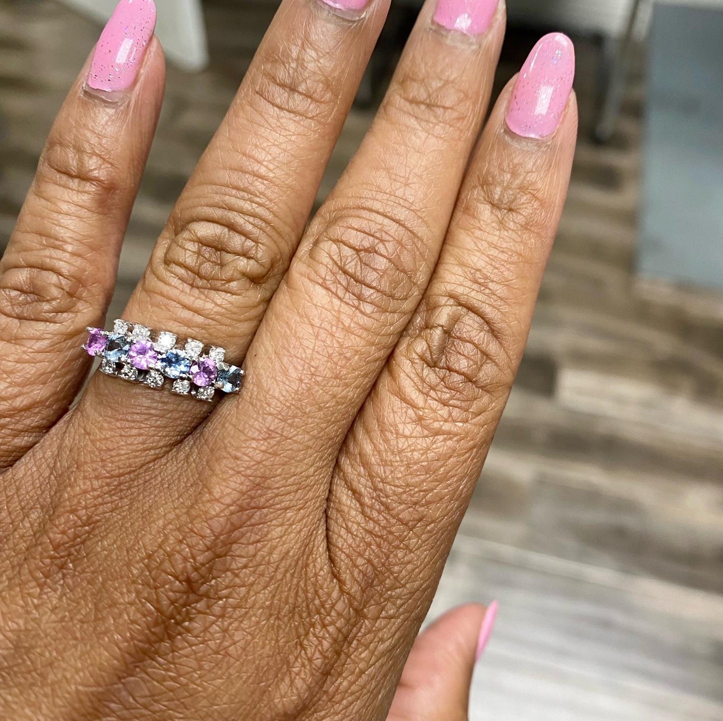 1.29 Carat Natural Sapphire and Diamond White Gold Band