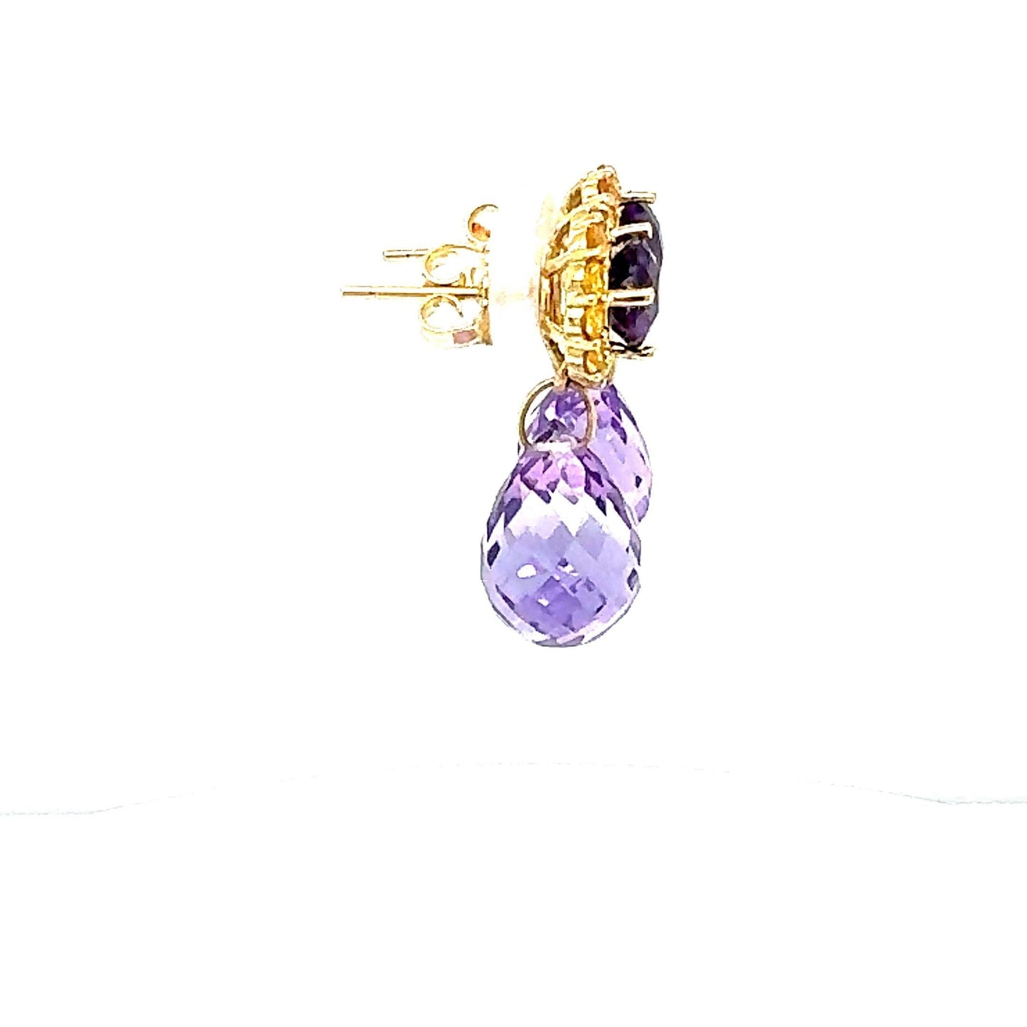 15.85 Carat Amethyst Sapphire Yellow Gold Drop Earrings