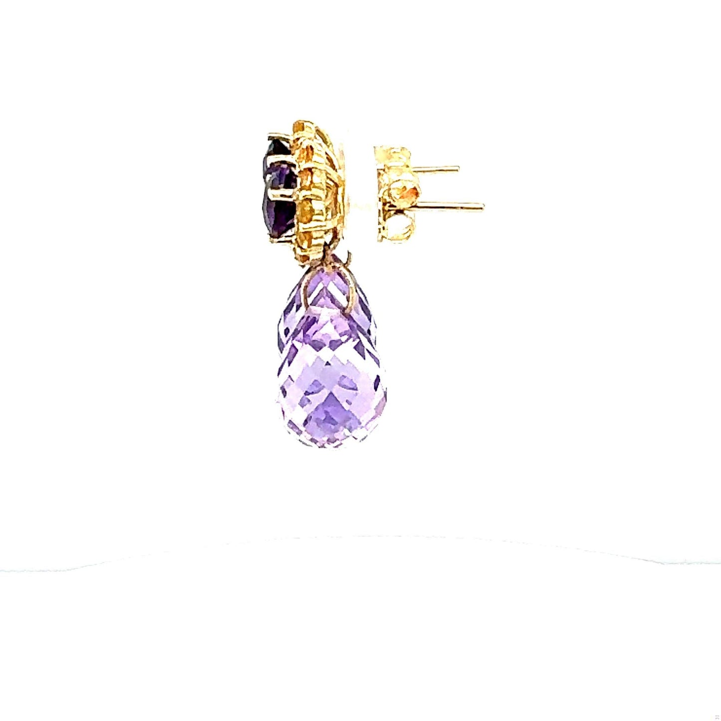15.85 Carat Amethyst Sapphire Yellow Gold Drop Earrings