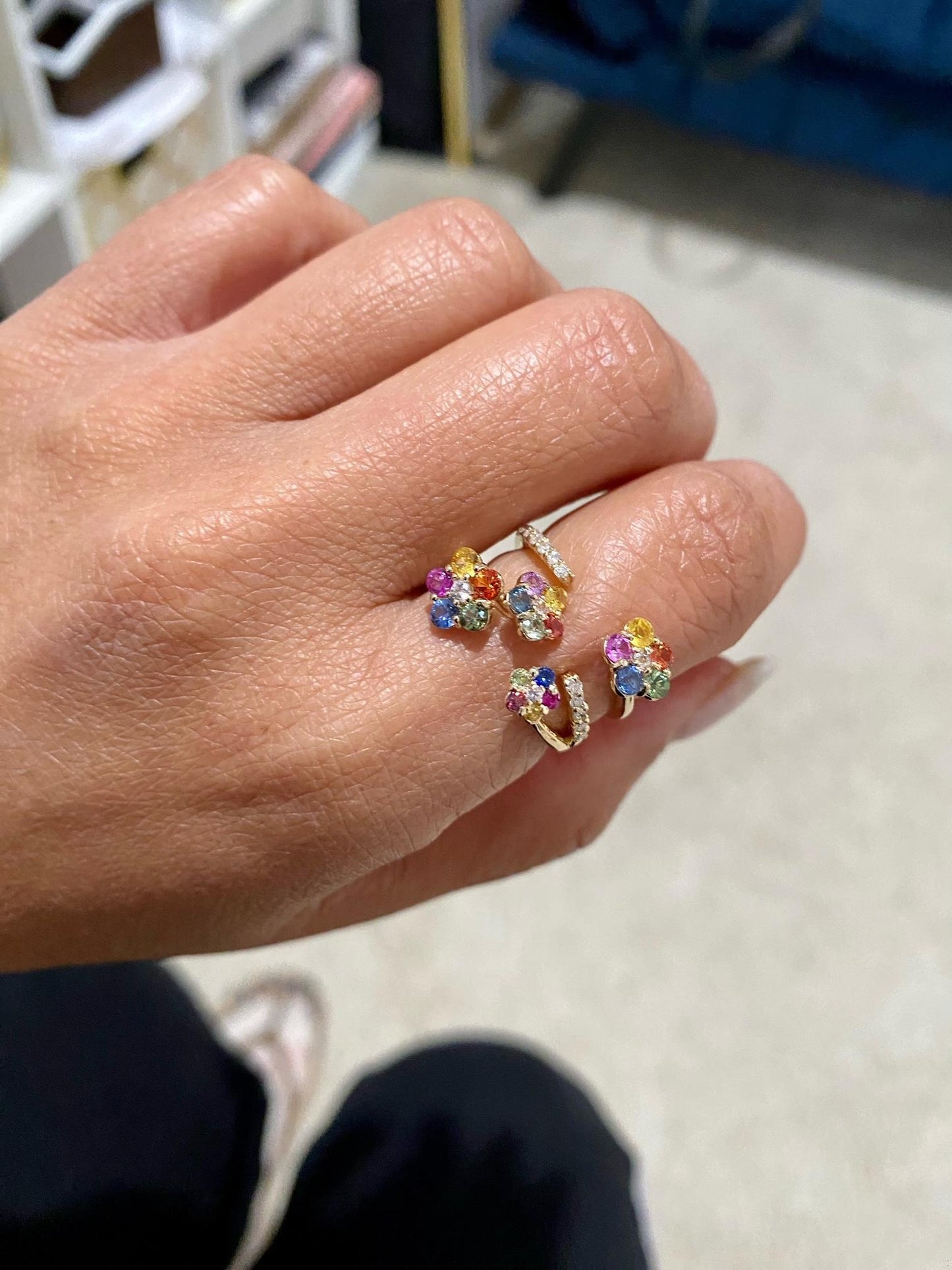 1.67 Carat Natural Multi Color Sapphire Diamond Yellow Gold Cocktail Ring