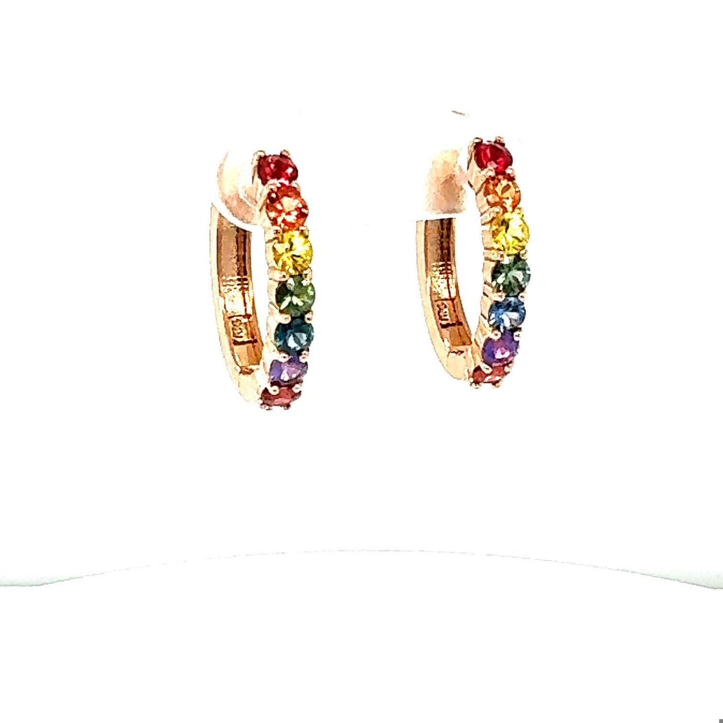1.99 Carat Rainbow Sapphire Rose Gold Hoop Earrings