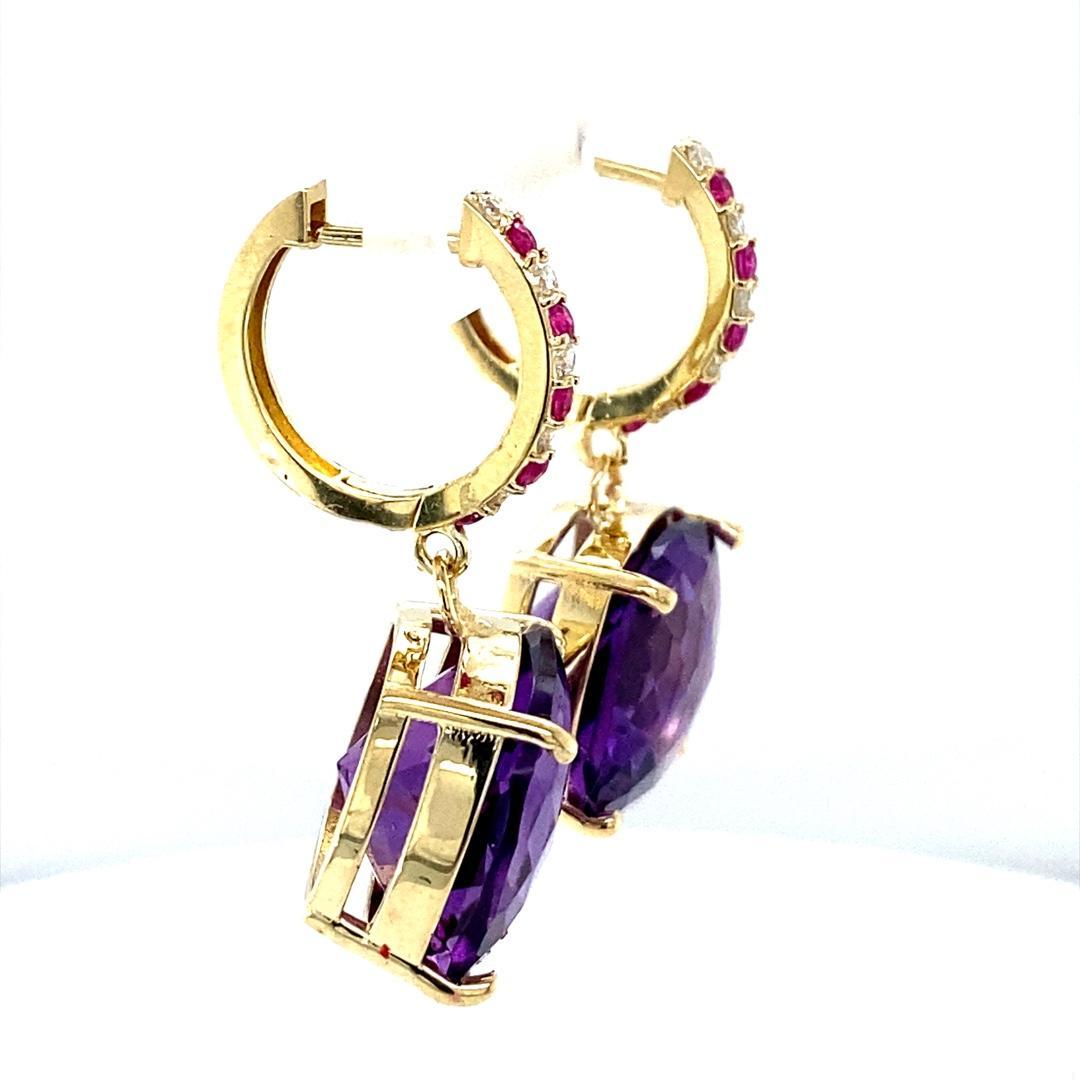 20.20 Carat Amethyst Sapphire and Diamond Yellow Gold Drop Earrings